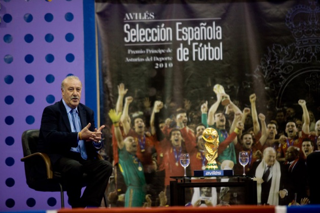 El seleccionador nacional particip en un encuentro con numeroso pblico en el Centro Deportivo Avils, en el que estuvo acompaado por los ex jugadores internacionales asturianos Marcelo Campanal, Eloy Alonso y Eloy Olaya, y el mdico de la seleccin espaola Oscar Celada.